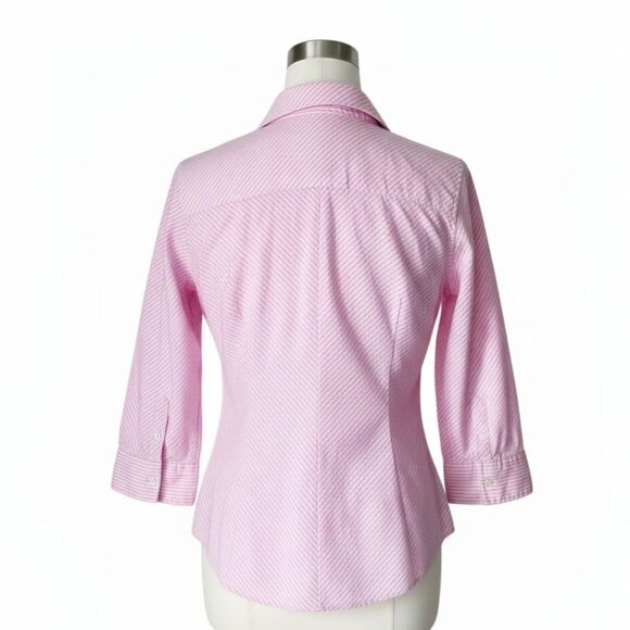 Nautica Pink & White Diagonal Stripe Button-Up Shirt Classic Preppy Top Sz 8 / M - Picture 6 of 13